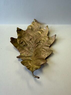 Heavy Bronze Oak Leaf Decorative Dish Covered in Gold Signed Table Art.